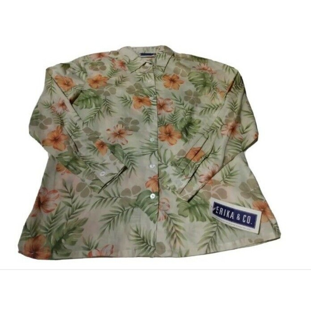 Erika & Co Womens Top Size S Small Floral Long Sleeve Button Up Collared Preppy